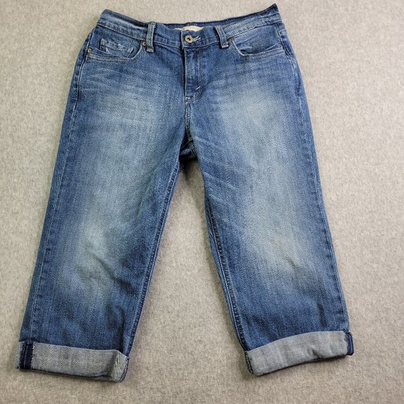 Womens Levis Capris Size 6 Blue Cuffed Stretch Cotton Straight Leg Mid Rise - Picture 2 of 15
